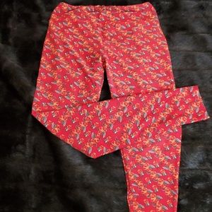 LuLaRoe Red Floral Leaf Pattern Leggings